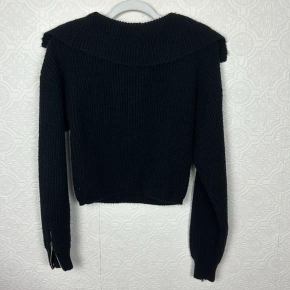 For Love & Lemons Quarter Zip Sweater Pullover Black Ribbed Slouchy Half Cropped - Picture 10 of 10